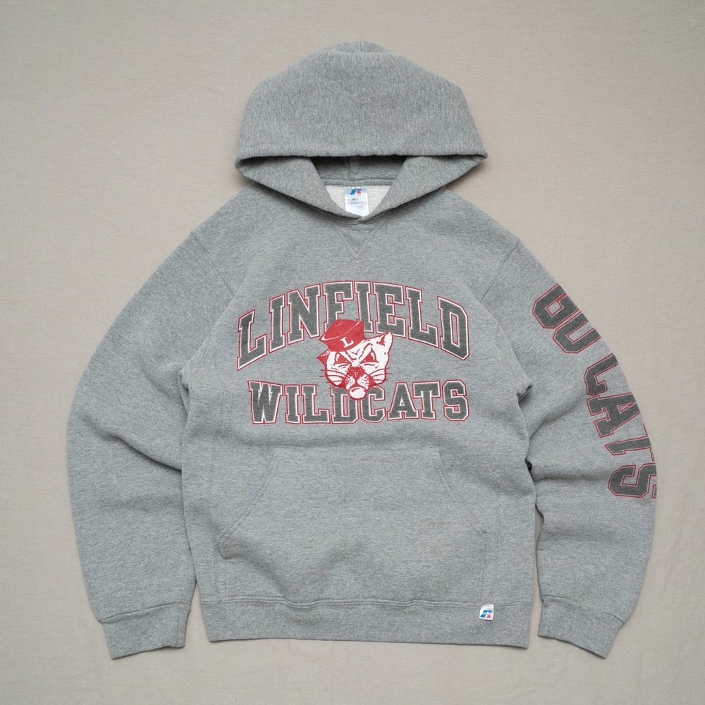 Vintage 2000s Y2k Russell Athletic Hoodie Linfield Wildcats Spell Out Mascot S